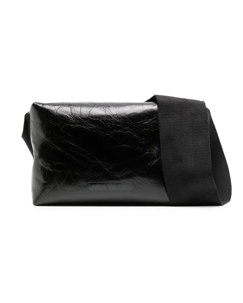 Uma Wang Logo-embossed Leather Shoulder Bag Black