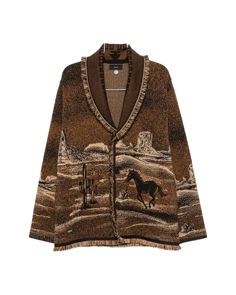 Alanui Landscape-pattern Fringed Jacket Brown
