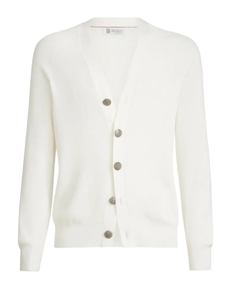 Brunello Cucinelli English Rib Raglan Cardigan White