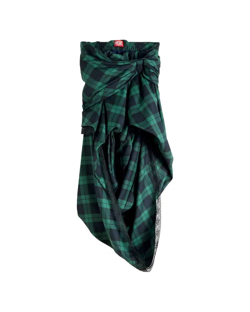 Diesel Draped Tartan Midi Skirt With Lace-trim Green