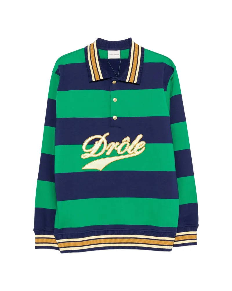 Drôle de Monsieur Striped Logo-embroidered Polo Shirt Green
