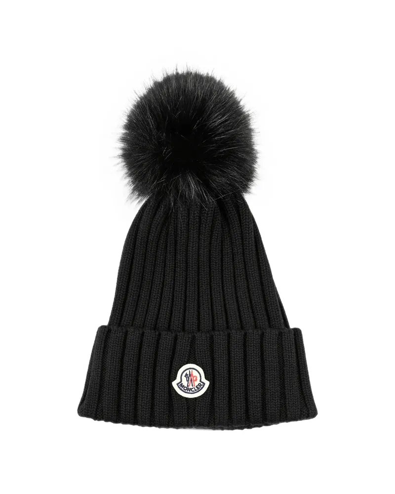 Moncler Wool Beanie With Pom Pom Black