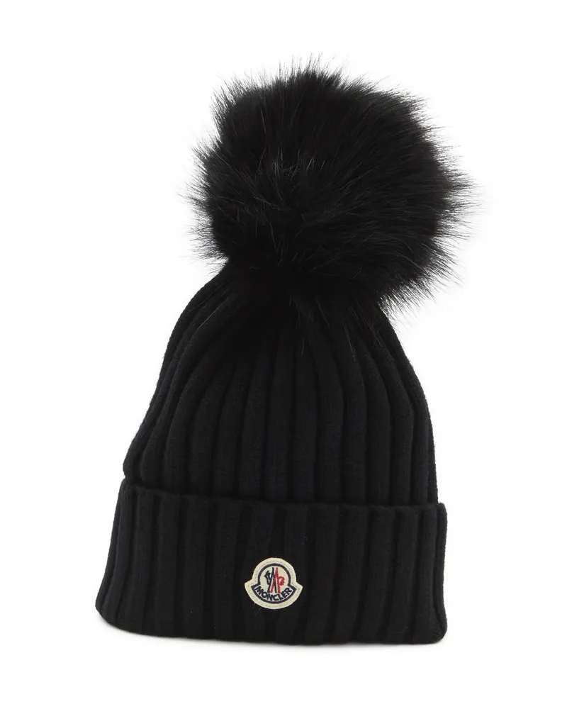 Moncler Ribbed Knit Pom-pom Beanie Black