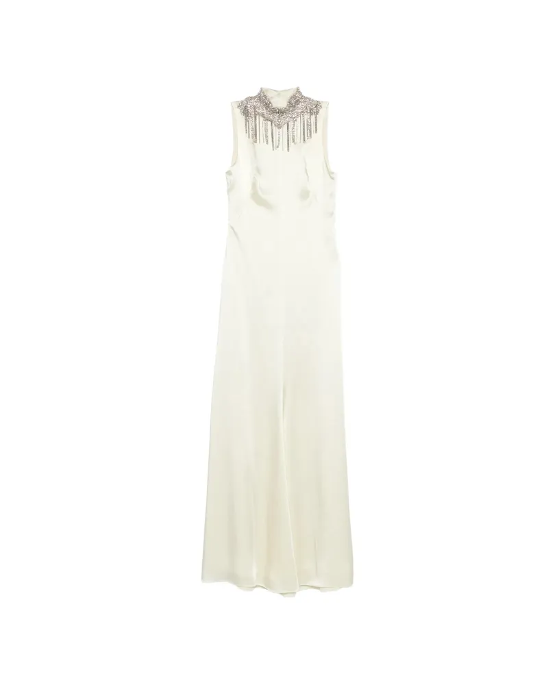 Alexander McQueen Embellished Mock-neck Maxi Dress Neutrals