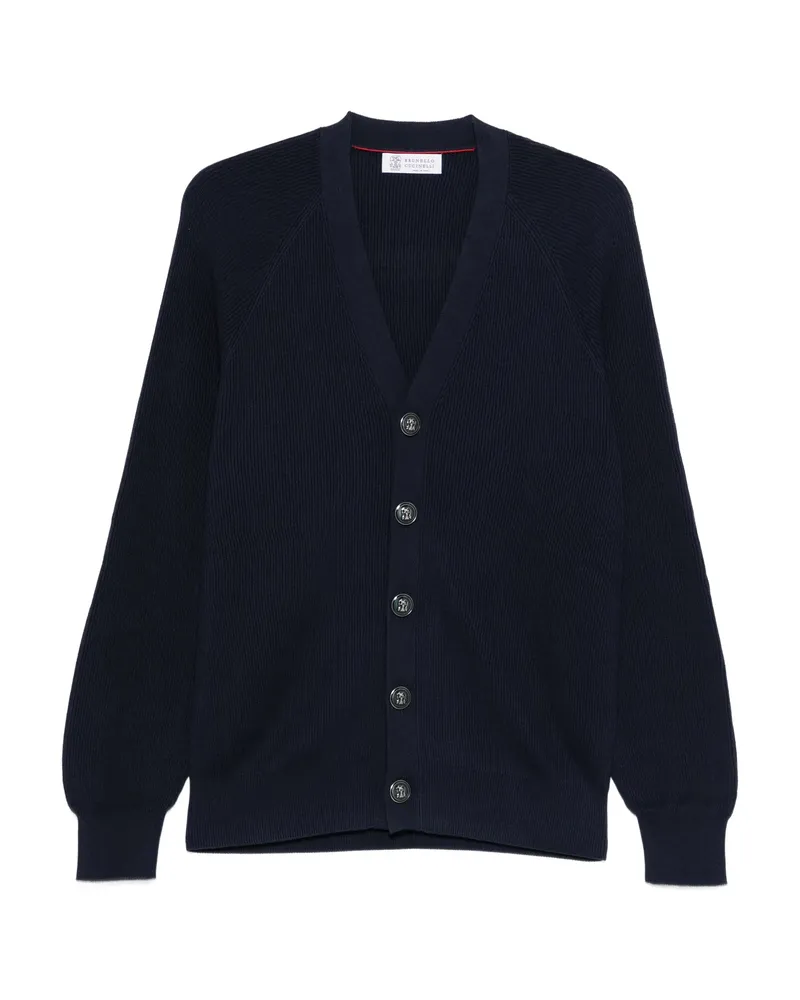 Brunello Cucinelli Ribbed Button Cardigan Blue