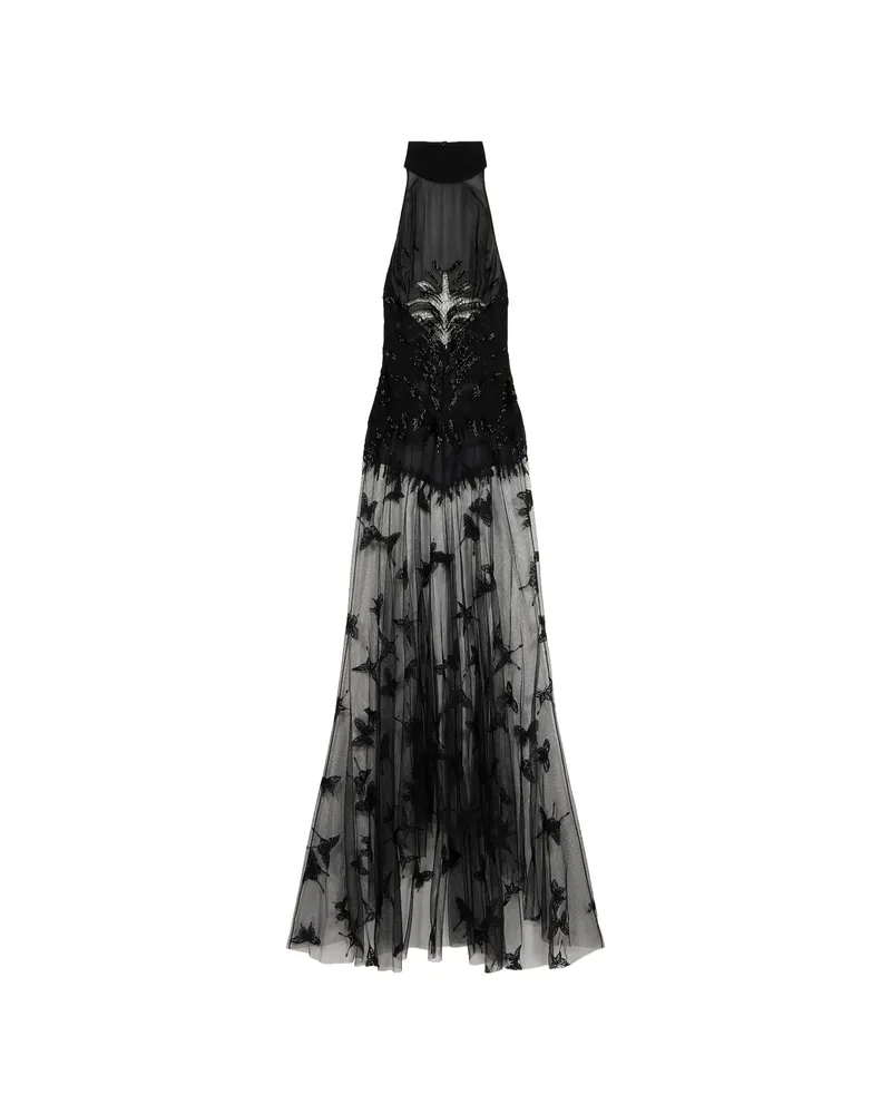 Blumarine Embroidered Tulle Maxi Dress Black