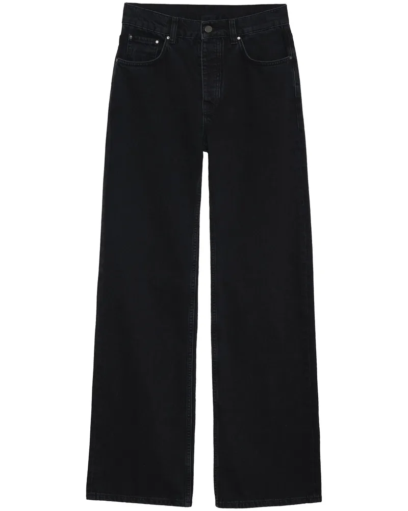 Anine Bing Hugh Logo-patch Wide-leg Jeans Black