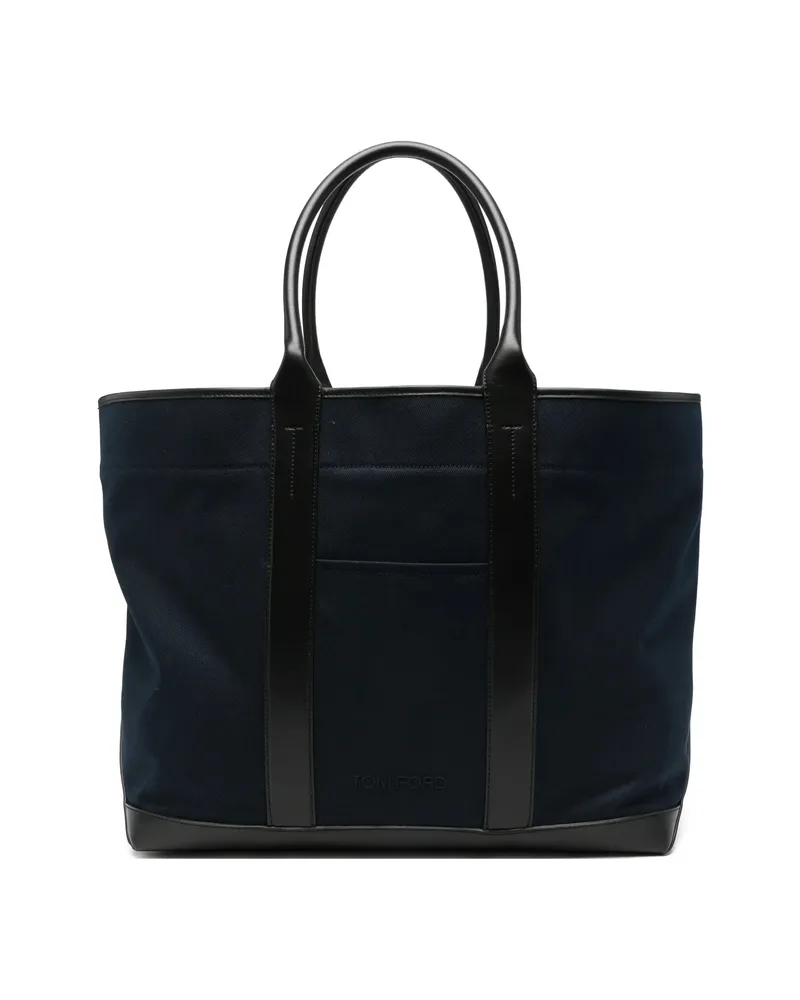 Tom Ford Leather-trimmed Canvas Tote Bag Blue