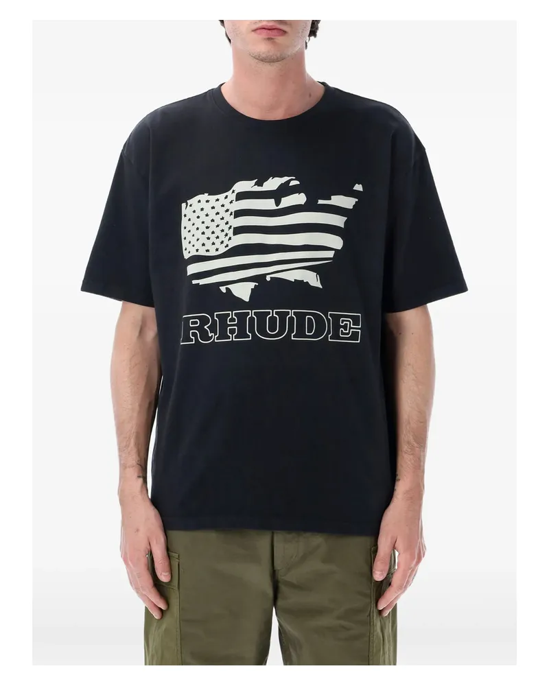 RHUDE Graphic-print Logo-print T-shirt Black