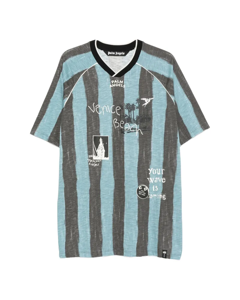 Palm Angels Striped Graphic-print T-shirt Blue