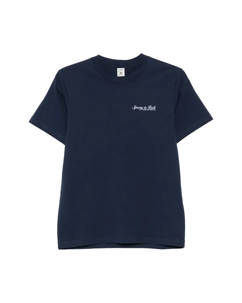 SPORTY & RICH Syracuse Logo-print Cotton T-shirt Blue