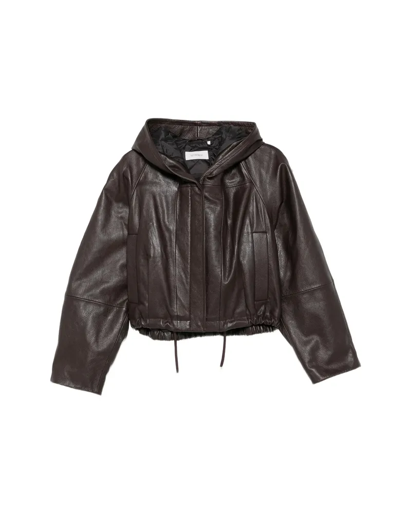 SPORTMAX Hooded Leather Jacket Brown