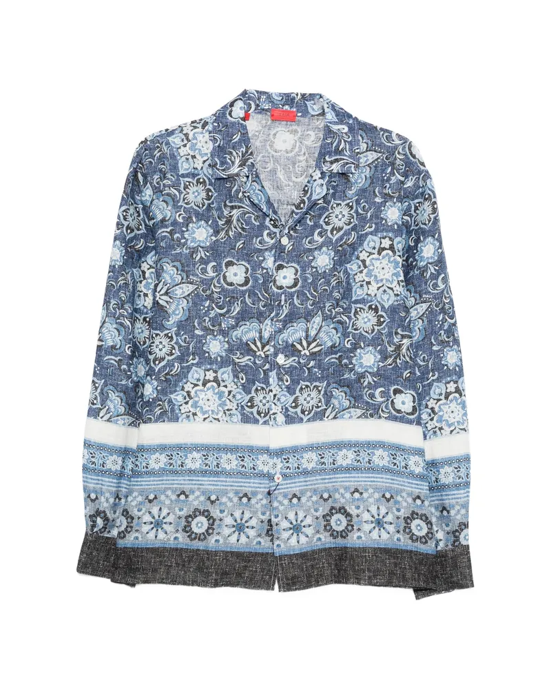 Isaia Floral-pattern Shirt Blue