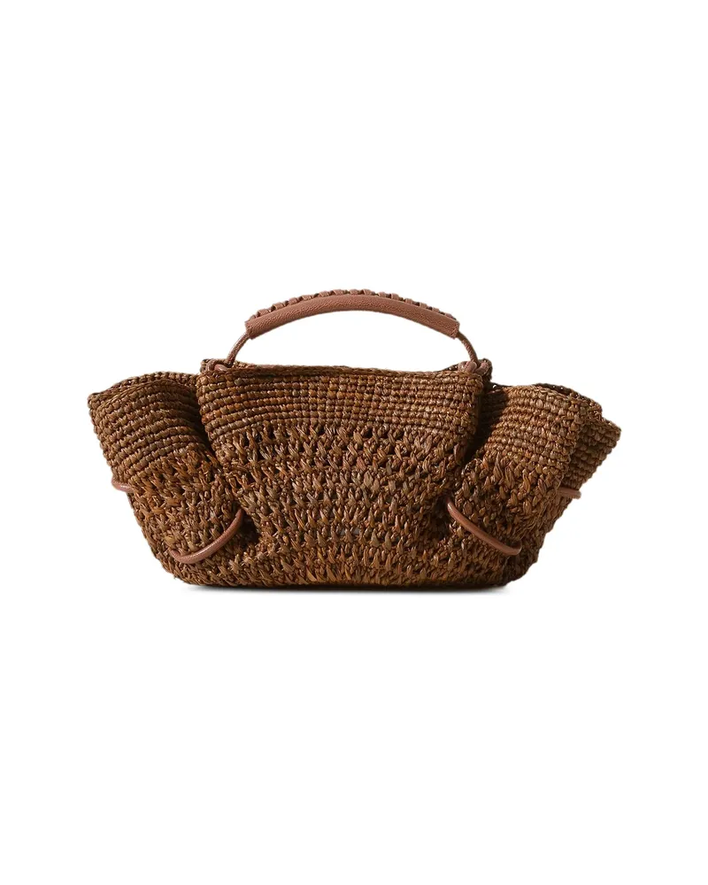 HEREU Mini Arta Crochet Raffia Tote Bag Brown