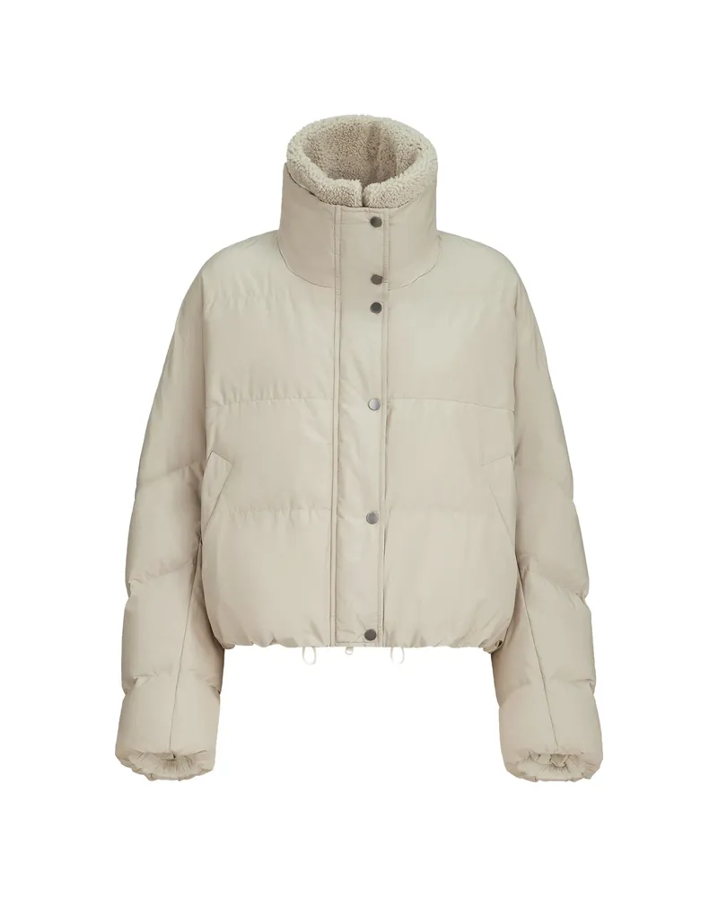 Brunello Cucinelli Techno Cotton Taffeta Down Jacket With Detachable Shearling Insert And Monili Neutrals