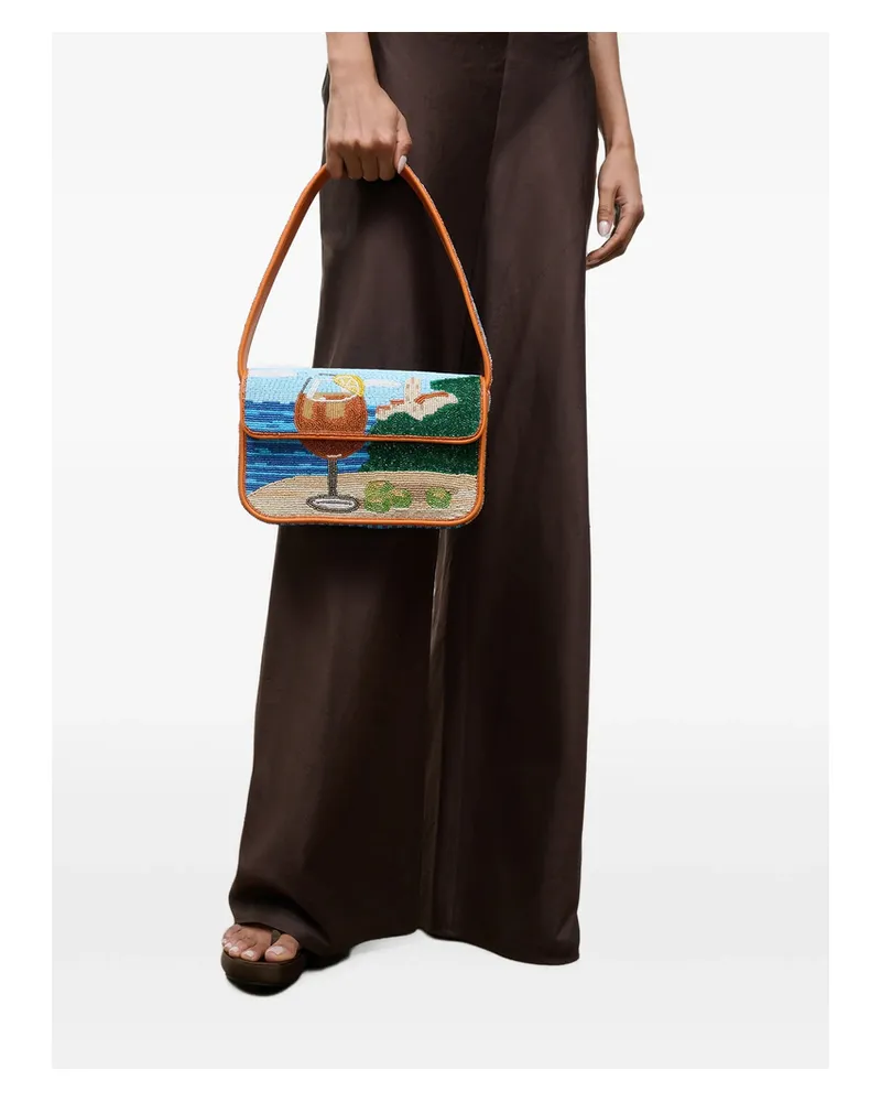STAUD Tommy Beaded Shoulder Bag Blue