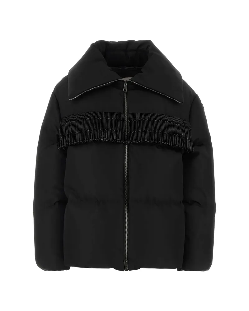 Moncler Manchot Beaded-trim Mid-length Down Jacket Black