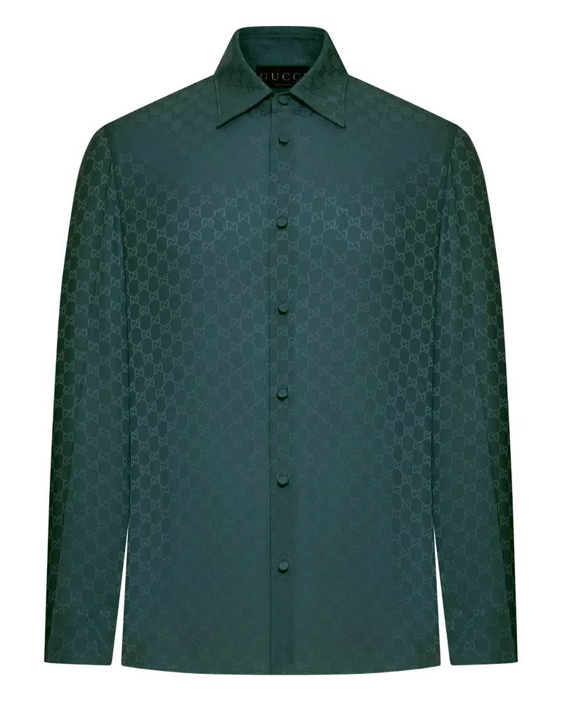 Gucci GG Jacquard Silk Shirt Green