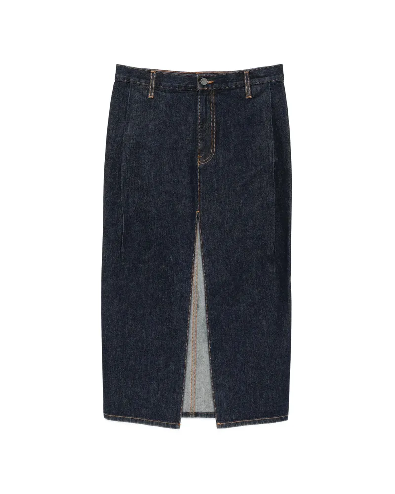 KHAITE Anden Front-slit Denim Skirt Blue