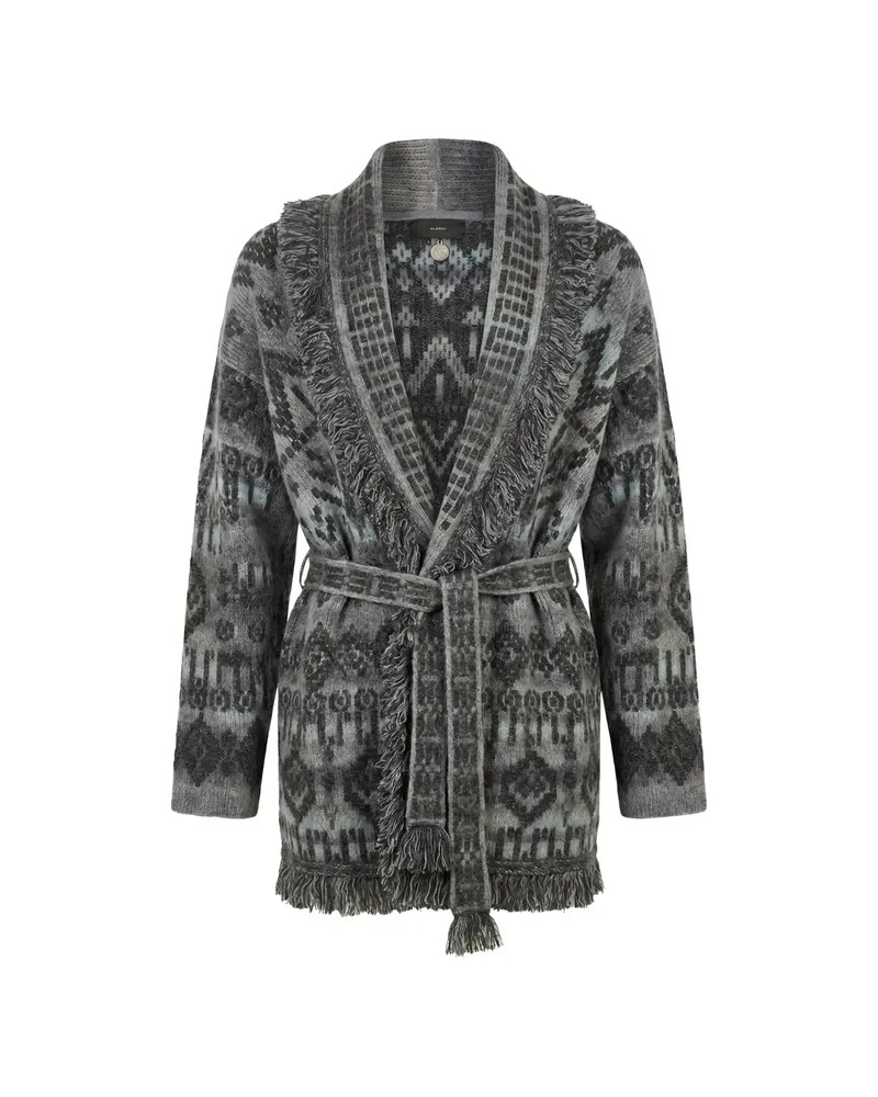Alanui Time To Shine Jacquard Fringe-trim Cardigan Grey