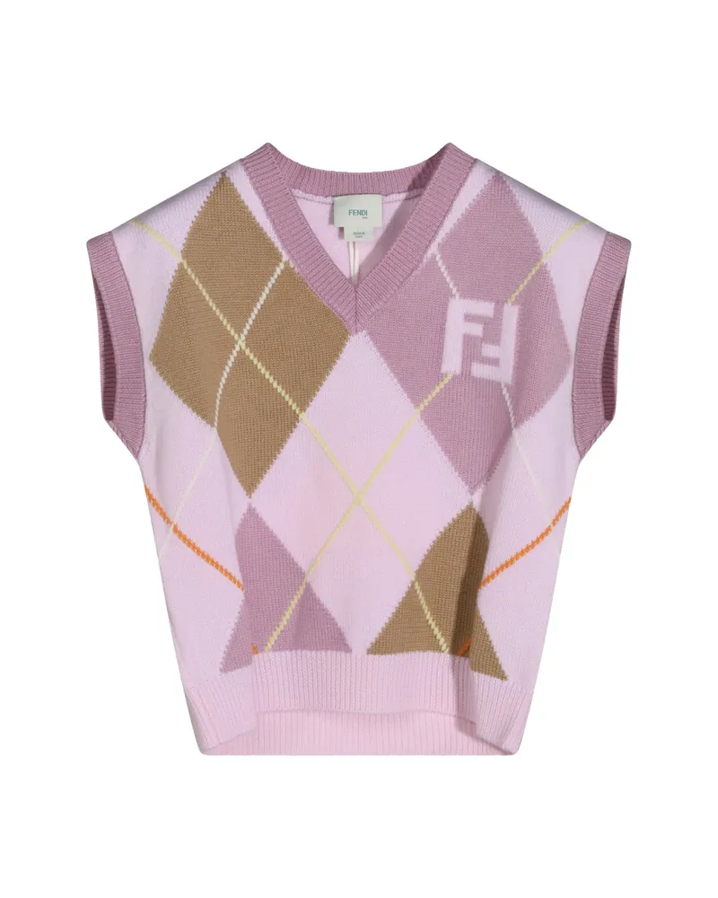 Fendi Argyle-knit FF-logo Knitted Vest Pink