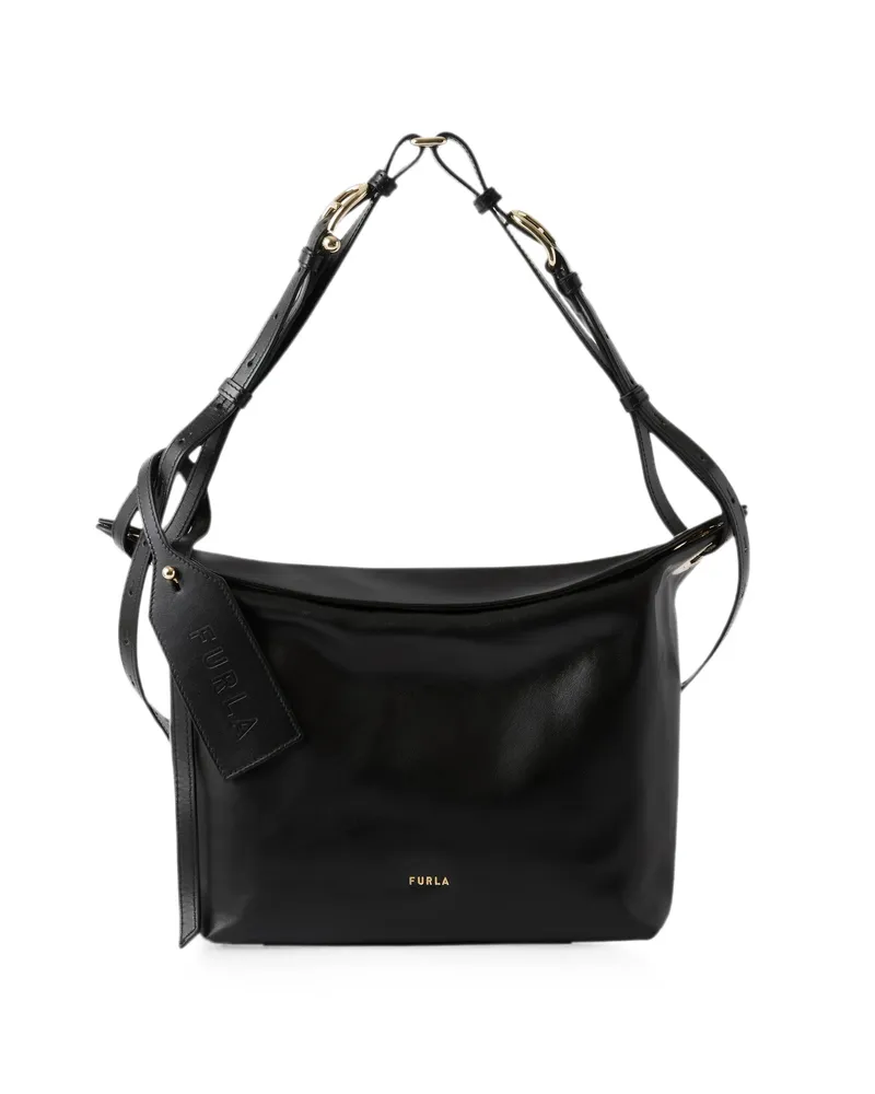 Furla Logo-plaque Leather Shoulder Bag Black