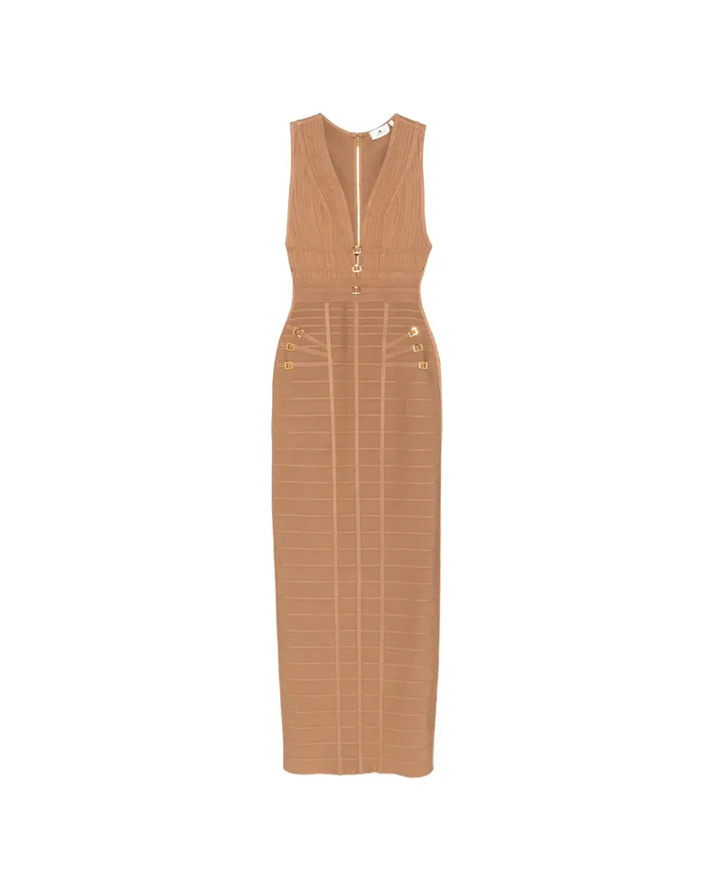 Elisabetta Franchi V-neck Embellishment Maxi Dress Brown