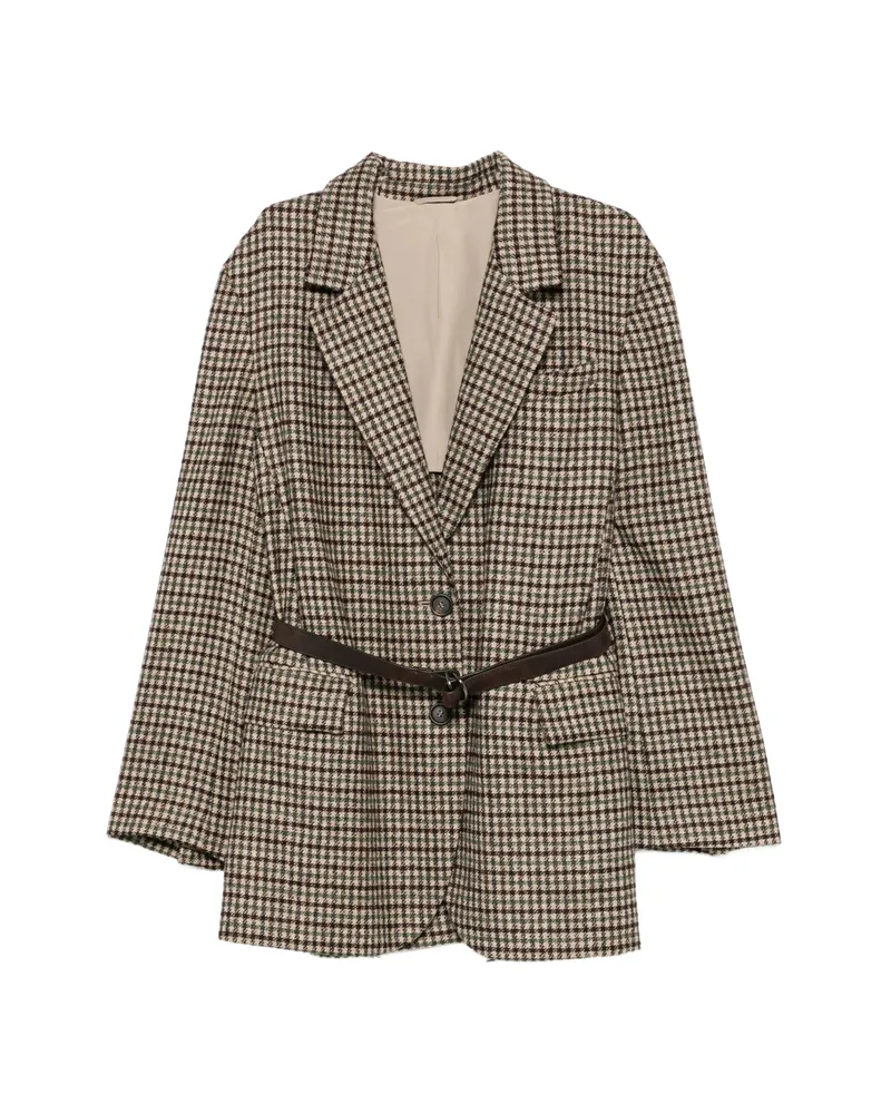 Brunello Cucinelli Check-pattern Belted Blazer Neutrals