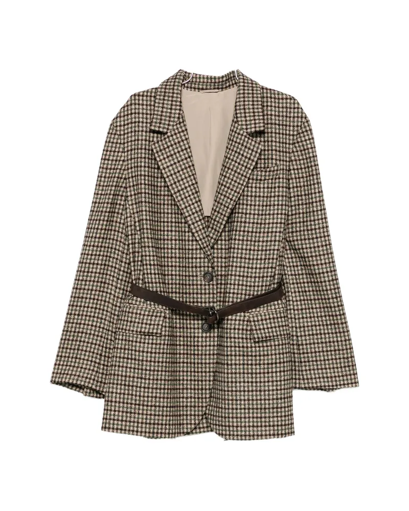 Brunello Cucinelli Check-pattern Belted Blazer Neutrals