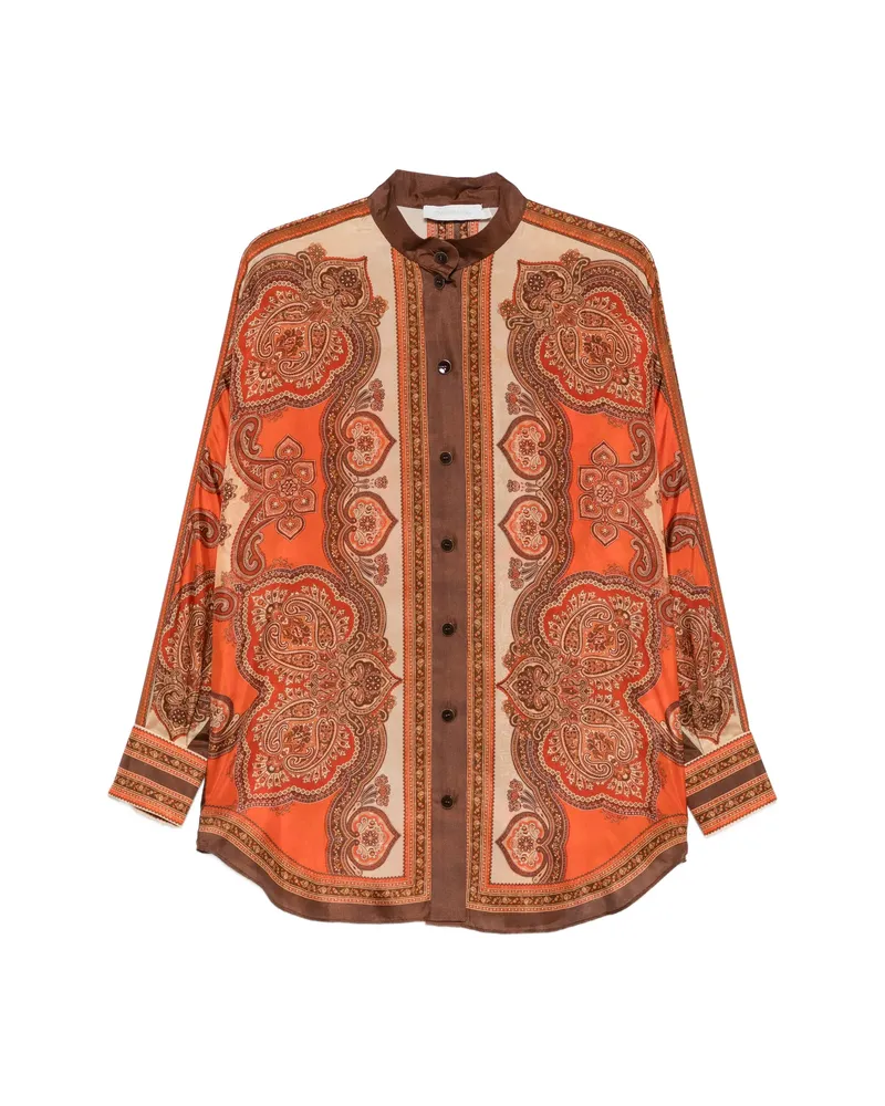Zimmermann Mahon Paisley-print Silk Shirt Orange