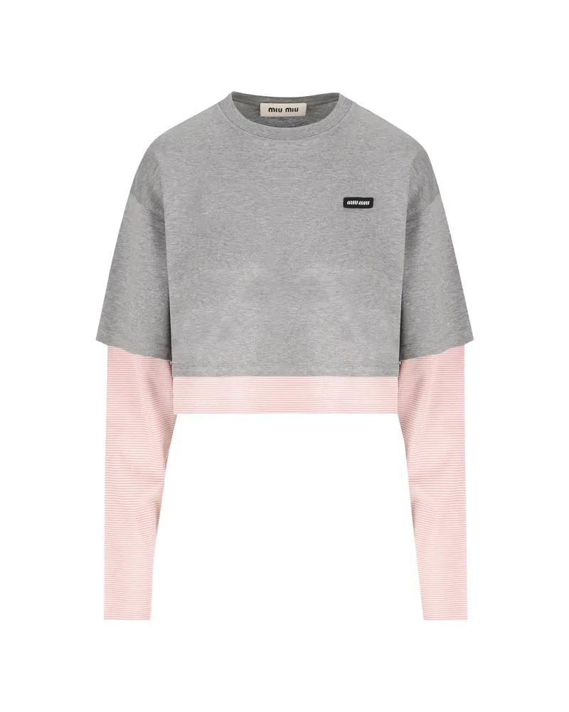 Miu Miu Layered-sleeve Cropped T-shirt Grey