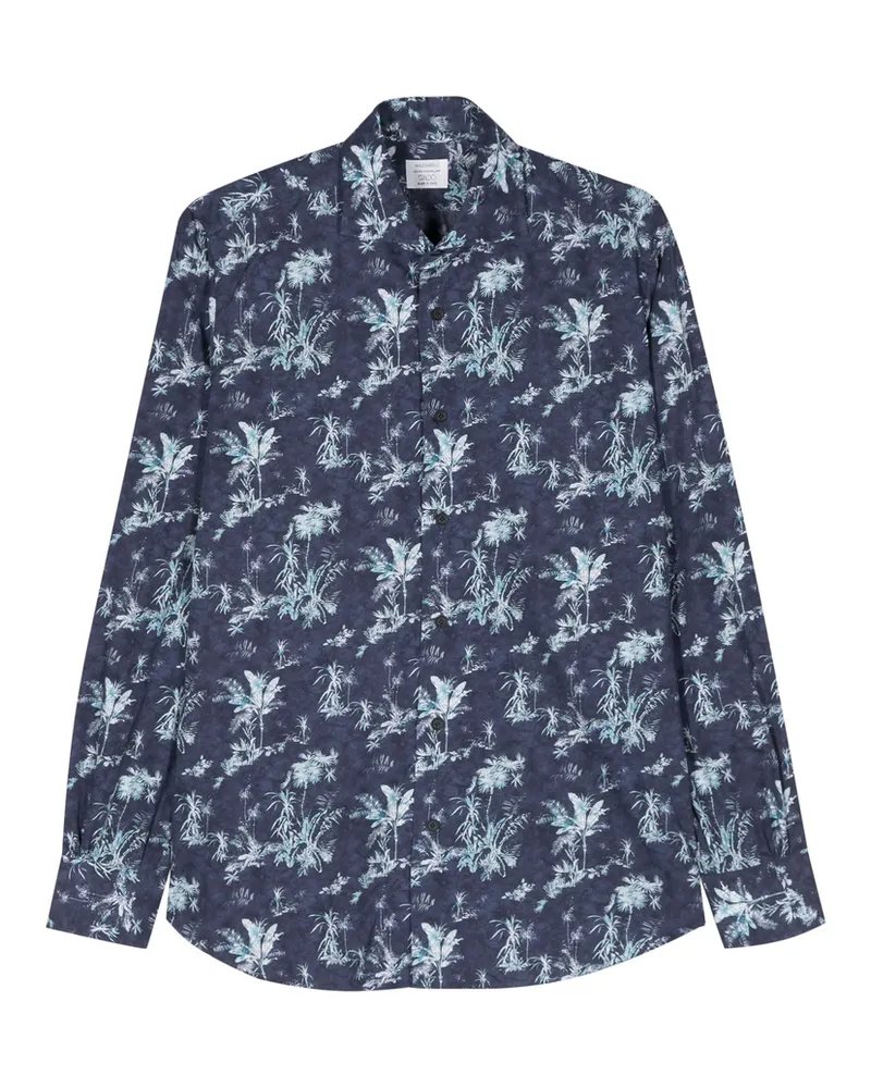 MAZZARELLI Botanical-print Cotton Shirt Blue
