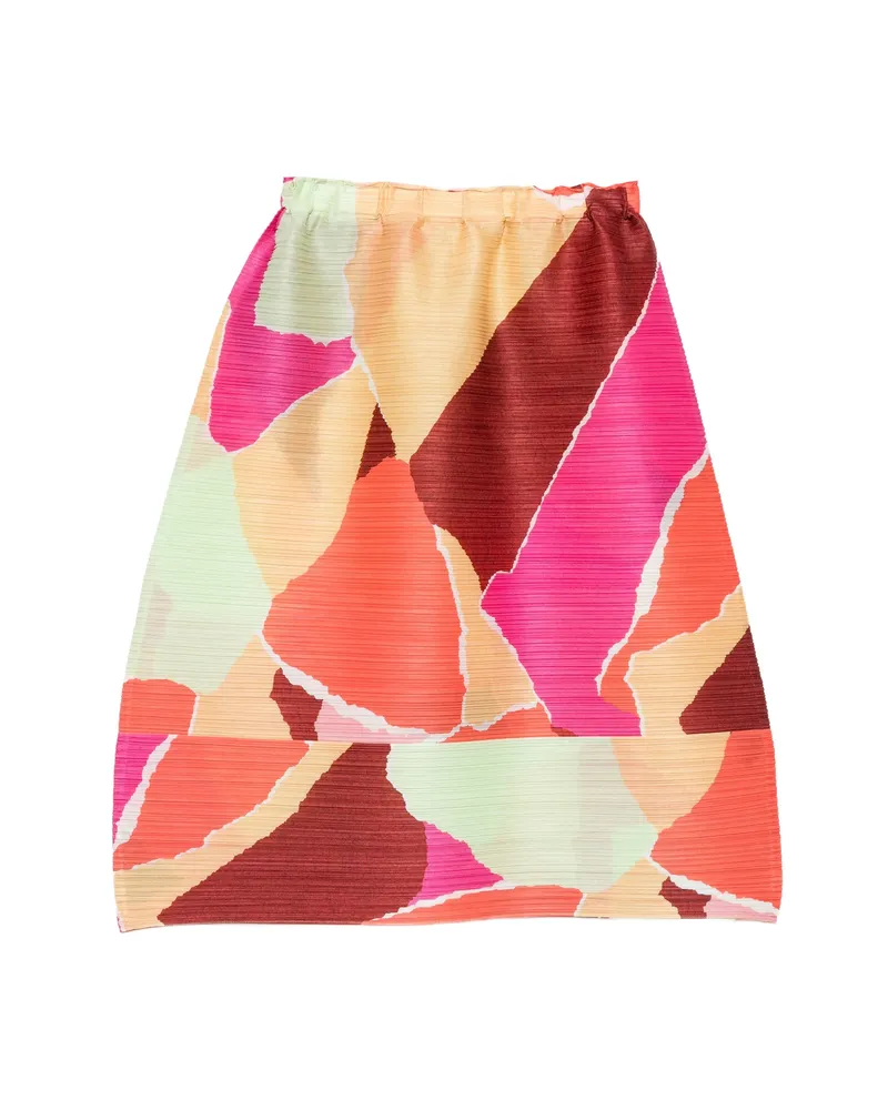 Issey Miyake Pleated Abstract-print Skirt Orange