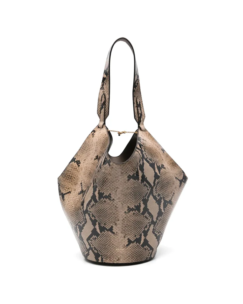 KHAITE Small Lotus Snake-effect Tote Bag Neutrals