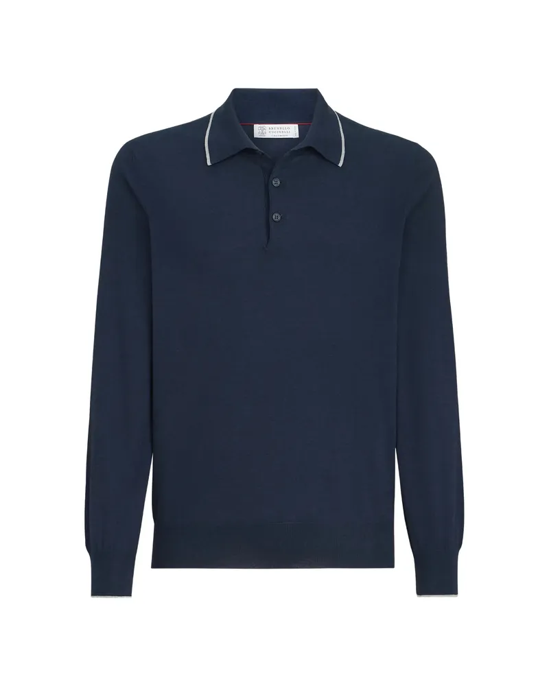 Brunello Cucinelli Lightweight Knit Polo Shirt Blue