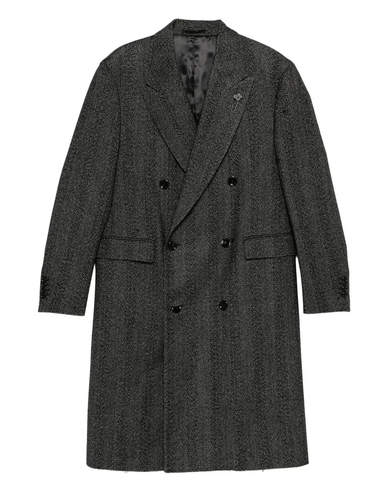 LARDINI Double-breasted Herringbone Coat Black