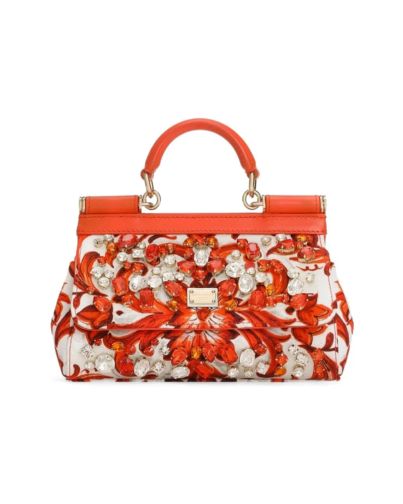 Dolce & Gabbana Mini Sicily Handbag With Embroidery And Bezels Red