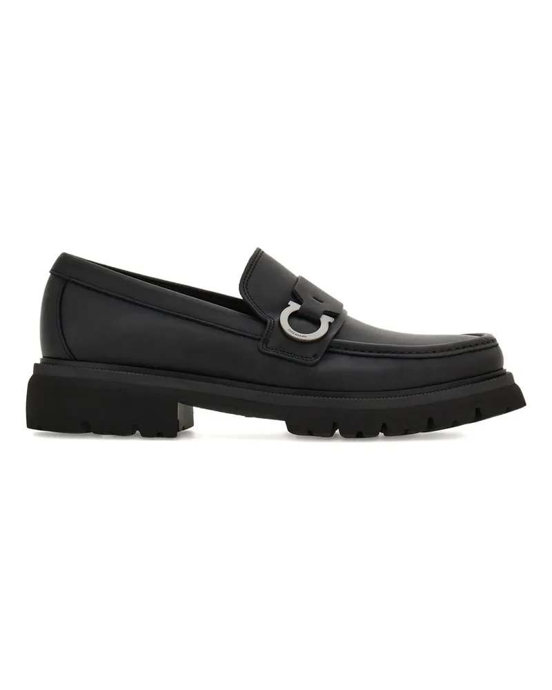 Ferragamo Gancini Leather Loafers Black