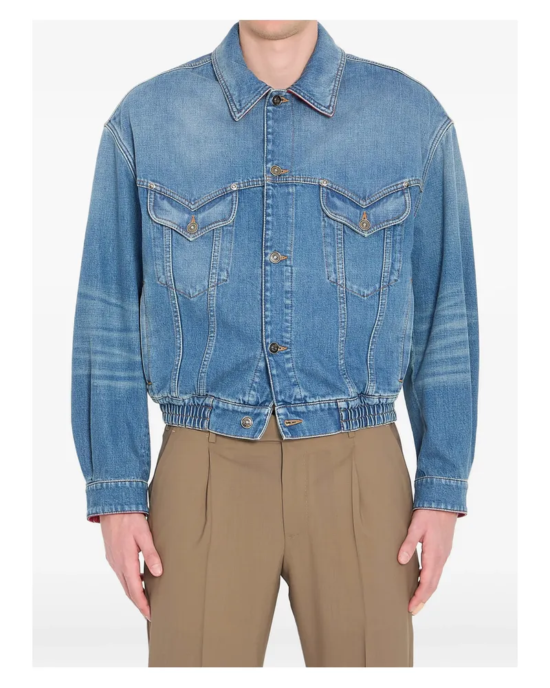 Versace Point Collar Medusa Cotton Denim Jacket Blue