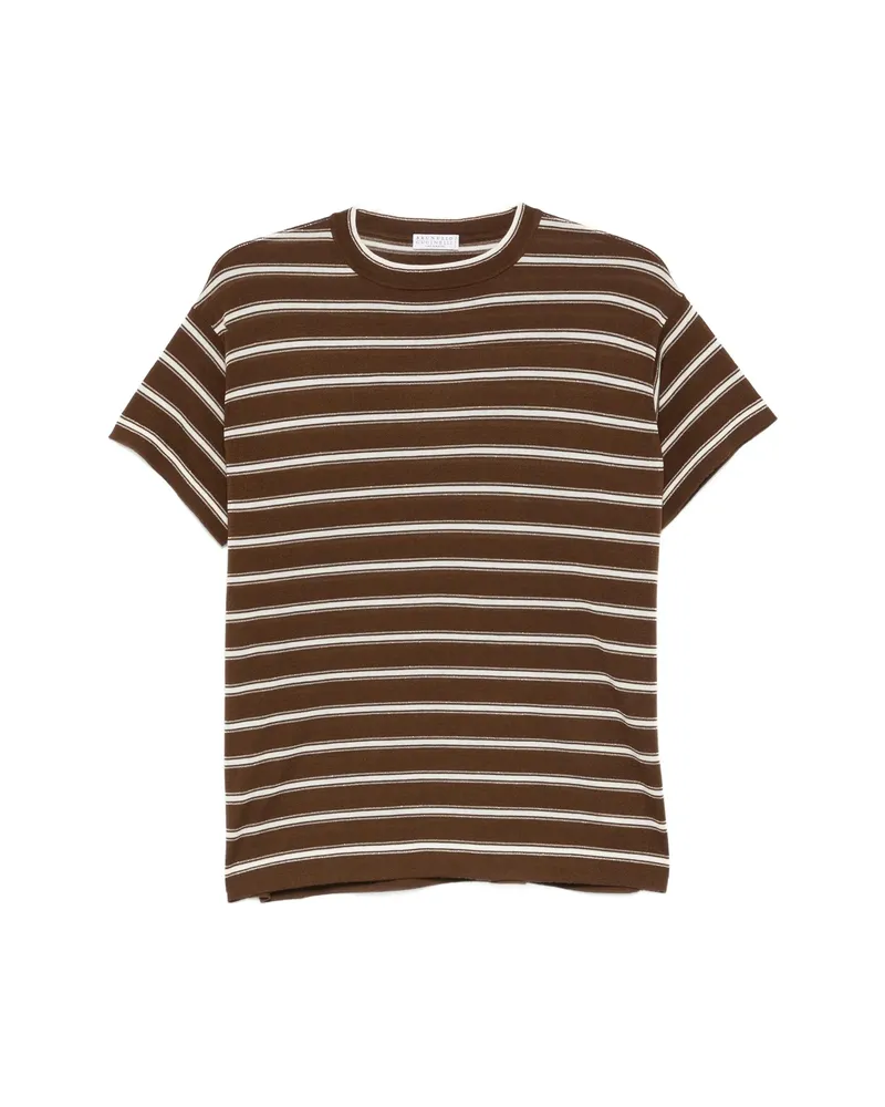 Brunello Cucinelli Striped Crew Neck T-shirt Brown