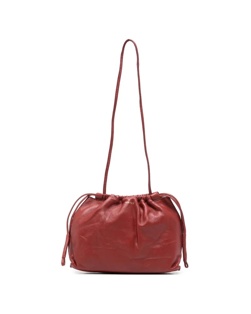 Soeur Suzette Drawstring Leather Shoulder Bag Red