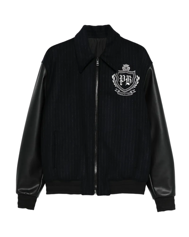 Balmain Pinstripe-print Panelled Bomber Jacket Black