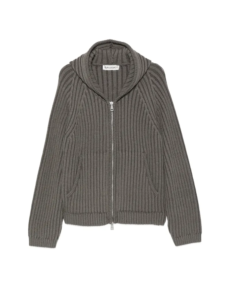 Our Legacy Level Ribbed-knit Hoodie Cardigan Grey