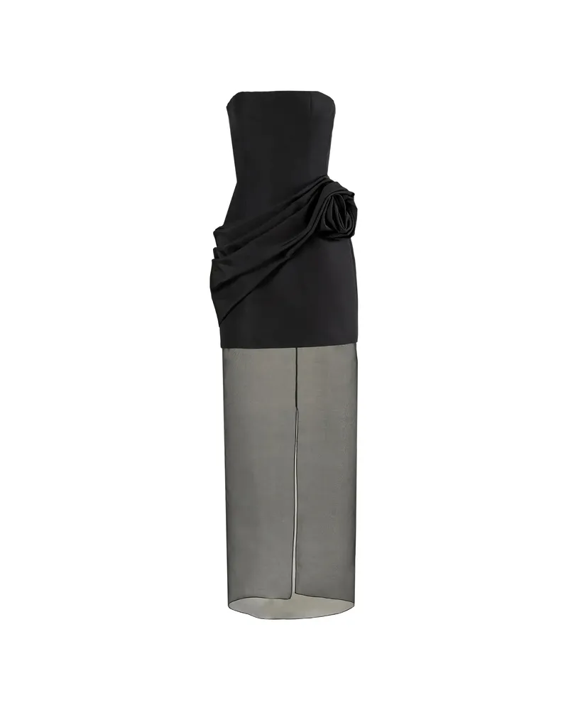 Carolina Herrera New York Strapless Gown With Sheer Organza Skirt Black
