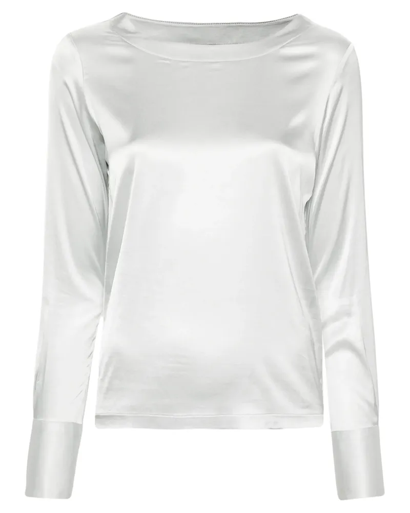 MAZZARELLI Boat-neck Satin Blouse Grey