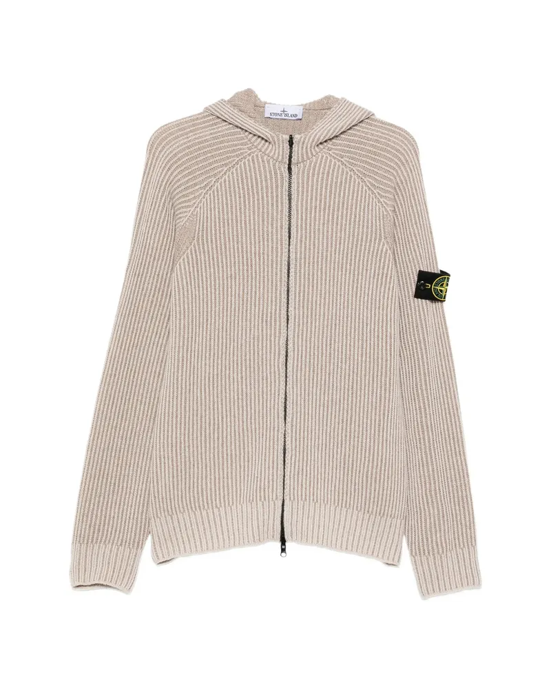 Stone Island Ribbed-knit Zip-up Cardigan Neutrals