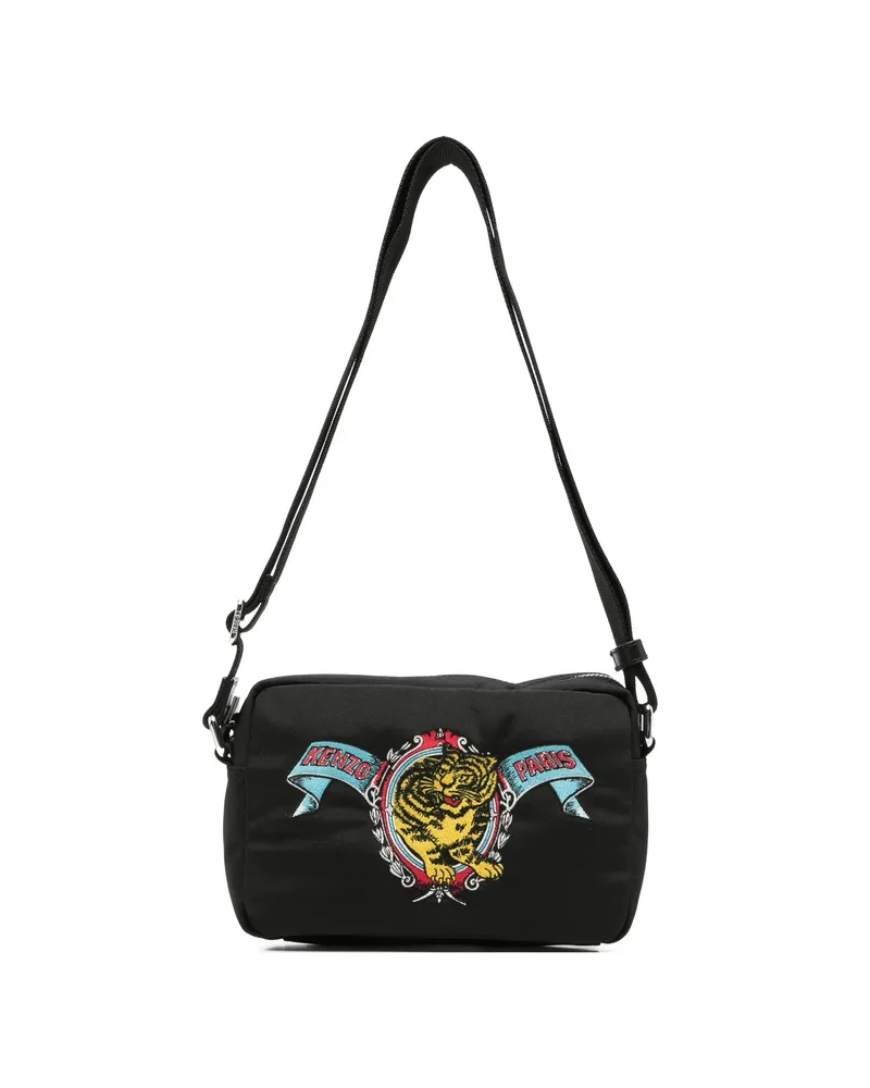 Kenzo Tiger-motif Embroidered Messenger Bag Black