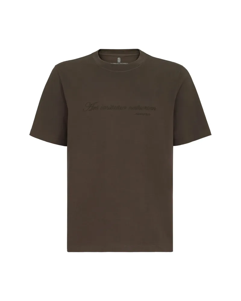 Brunello Cucinelli T-shirt With Embroidery And Print Brown