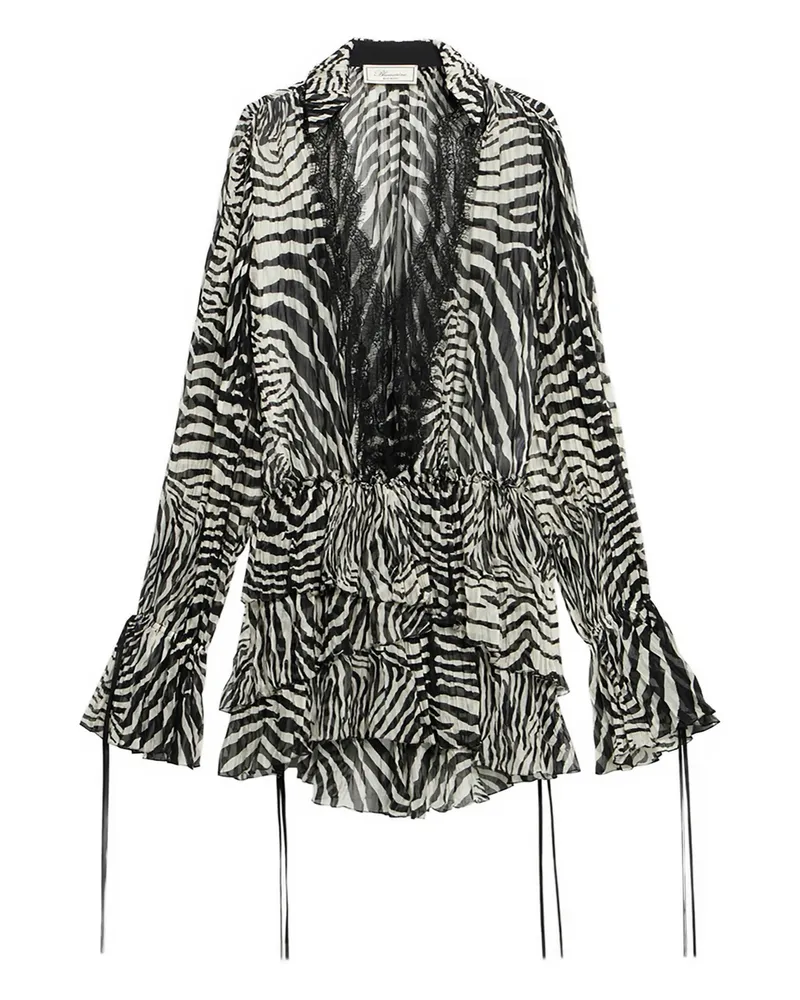 Blumarine Lace-trim Zebra-print Mini Dress Black