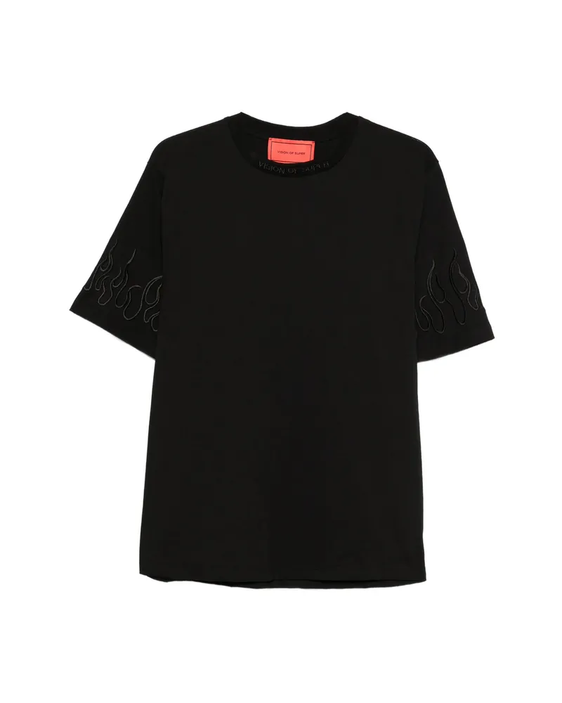 Vision Of Super Flame-embroidered T-shirt Black
